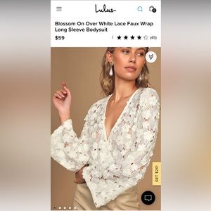 Lulus Lace Wrap Long Sleeve Body Suit White SM